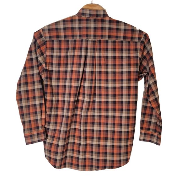 Orvis Button Down Shirt Size Large‎ Long Sleeve Orange Black Tan Plaid - Picture 2 of 5
